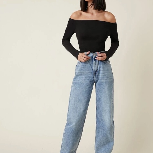 90s off the shoulder long sleeve crop top black - Picture 4 of 13